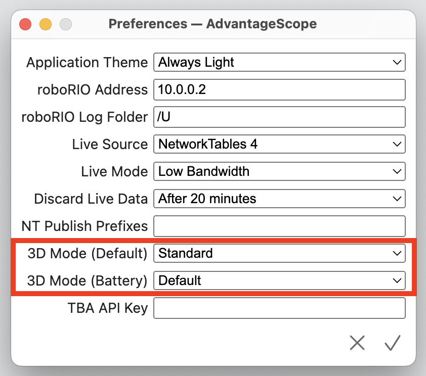 Rendering mode preferences