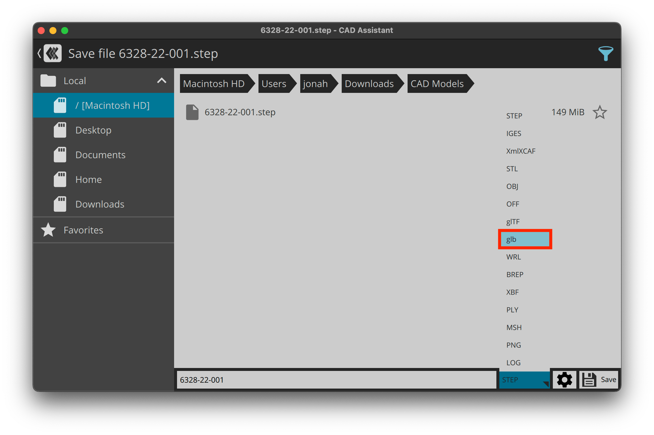 Switching the export format