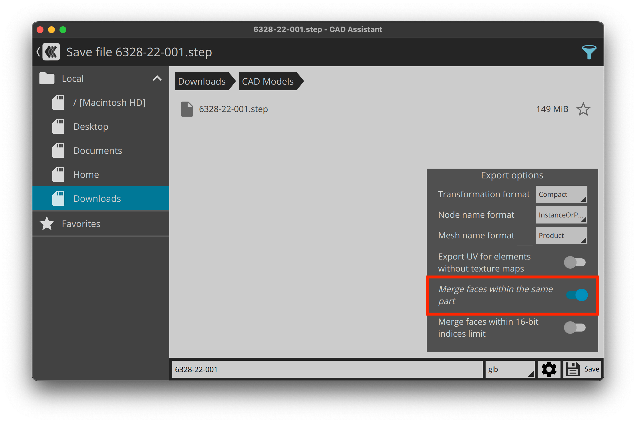 Enabling &quot;Merge faces within the same part&quot;