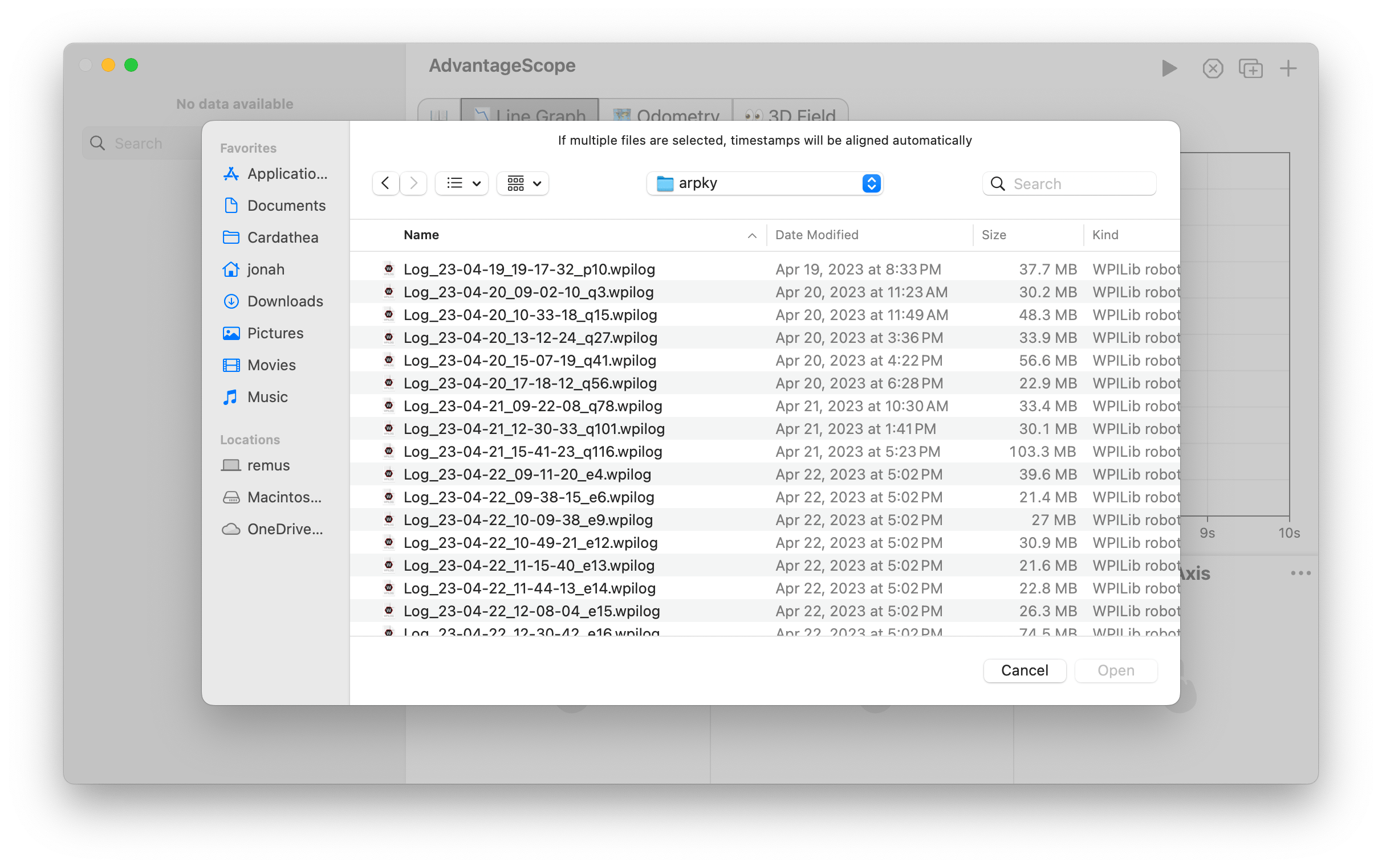 Opening a saved log