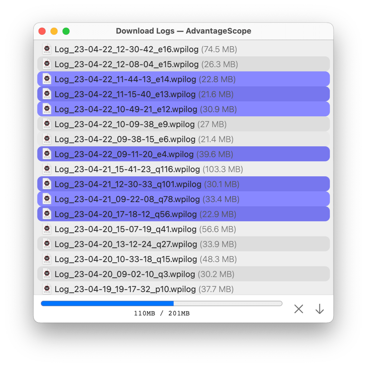 Downloading log files