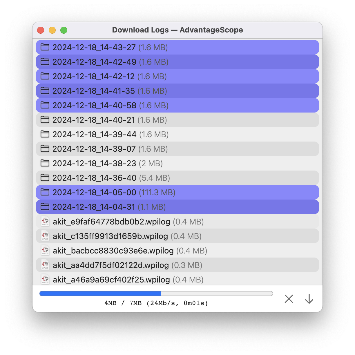 Downloading log subfolders